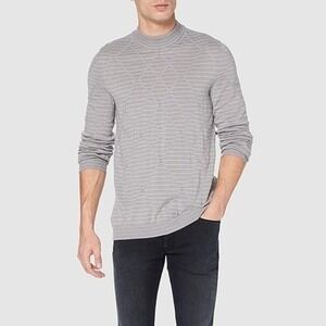 HUGO Hugo Boss Men’s Sfino Gray Virgin Wool Diamond Striped Pullover Sweater NWT